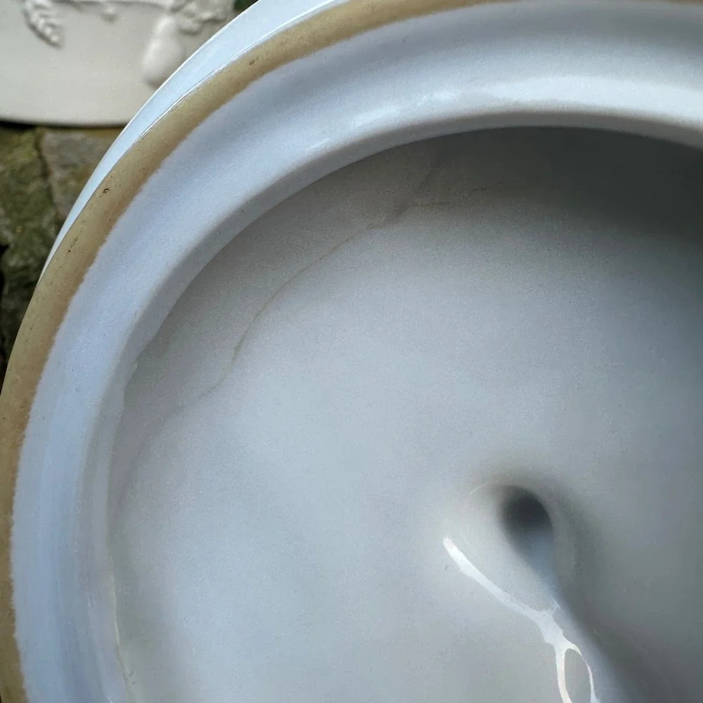 Lillian Vernon White Embossed Fruit Casserole Dish Pear Lid Cottagecore 5in